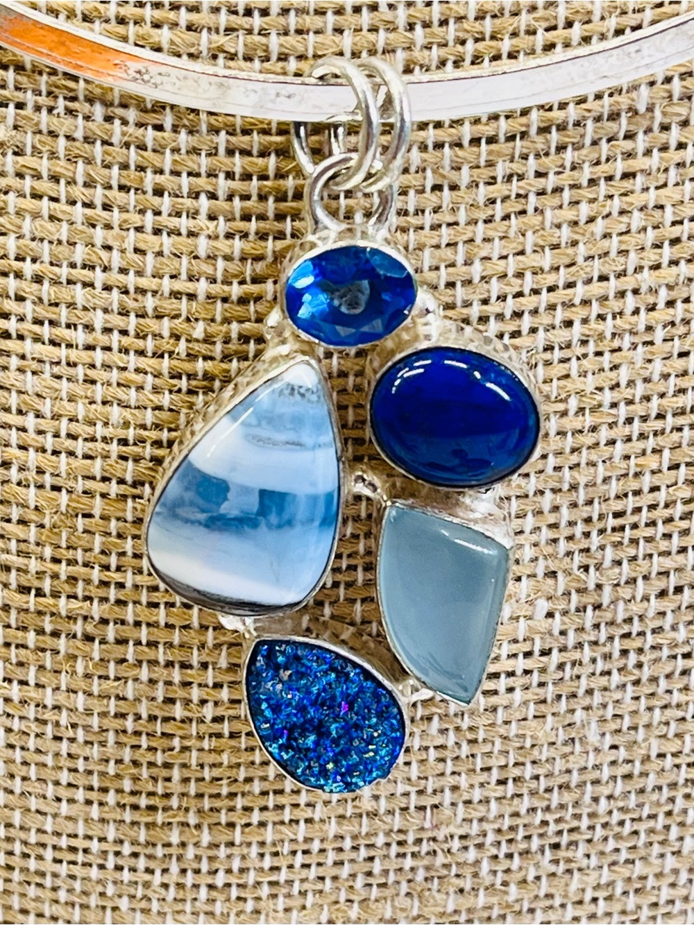 Blue Natural Multi-Stone Women's Pendant in Sterling Silver - Picture 5 of 6